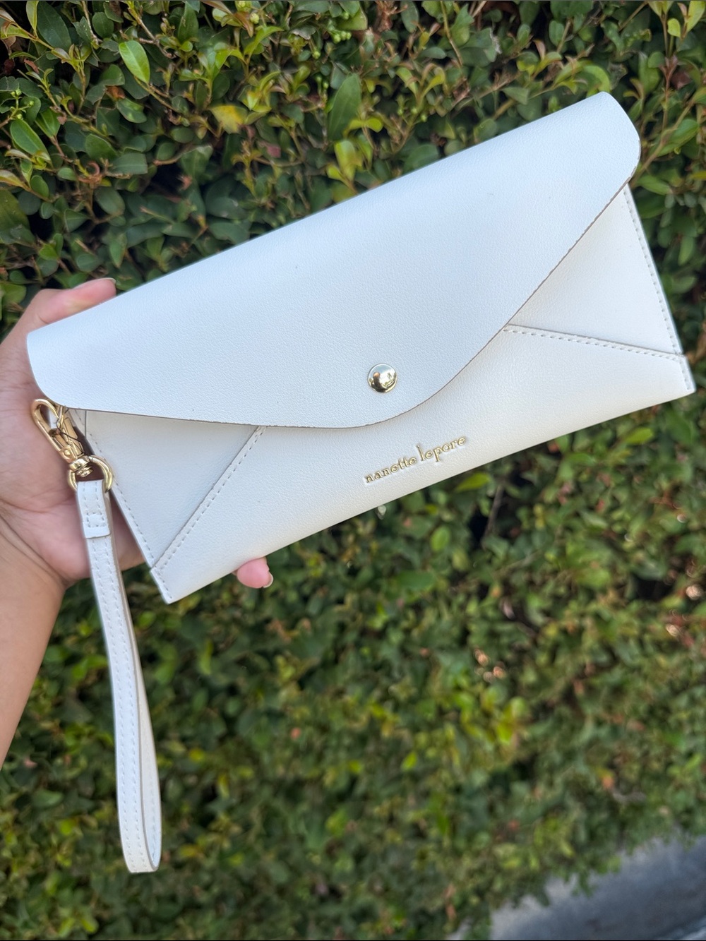 Nanette Lepore Ivory Envelope Wristlet Clutch with Gold Hardware